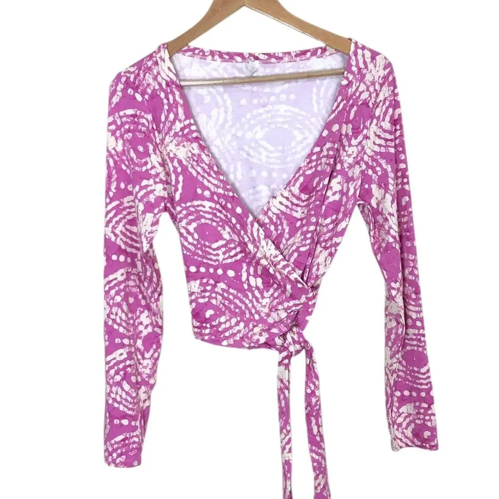 Antropologie Daily Practice Cropped Wrap Pink Knit Top Size Medium